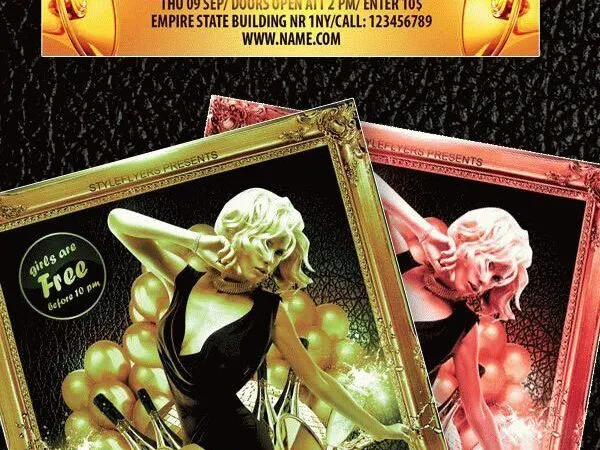 Black and Gold Night Club Birthday Flyer Template 1