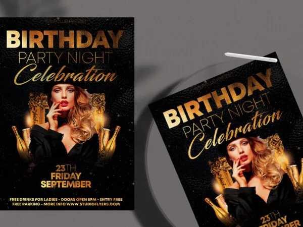 Black and Golden Birthday Party Flyer Template 1