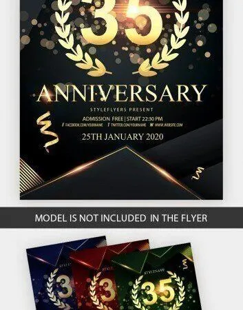 Black and Golden Glitter Anniversary Flyer Template 1