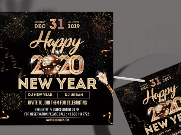 Black and Golden Happy New Year Square Flyer Instagram Template 1
