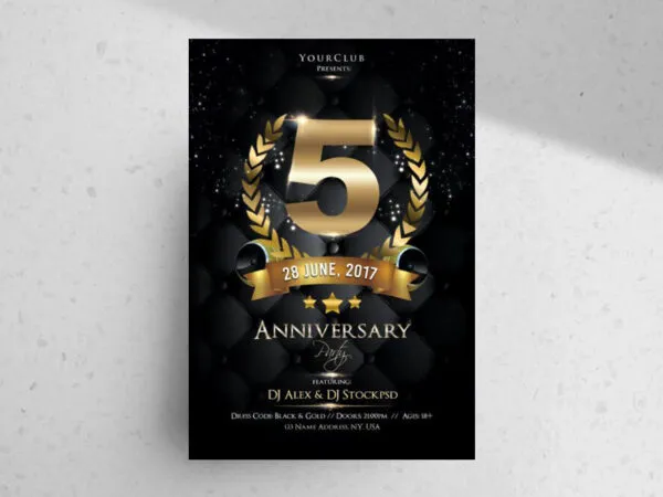 Black and Golden Luxurious Anniversary Party Flyer Template 1