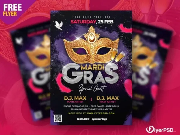Black and Golden Mardi Gras Flyer Template 1