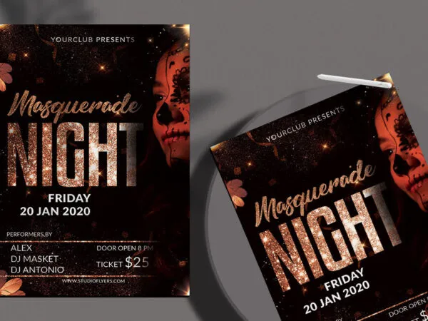 Black and Golden Masquerade Night Flyer Template 1