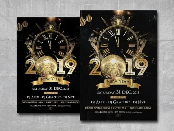 Black and Golden New Years Events Flyer Template 1