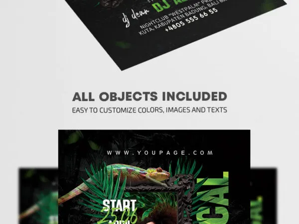 Black and Green Tropical Party Flyer Template 1