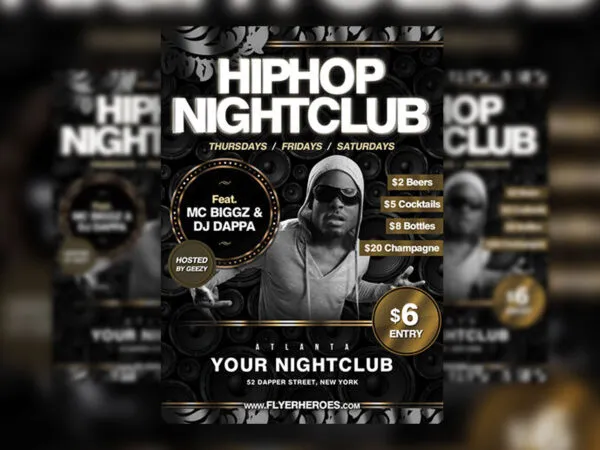 Black and Grey Hip Hop Music and Nightclub Flyer Template 1