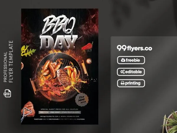 Black and Orange BBQ Day Flyer Template 1