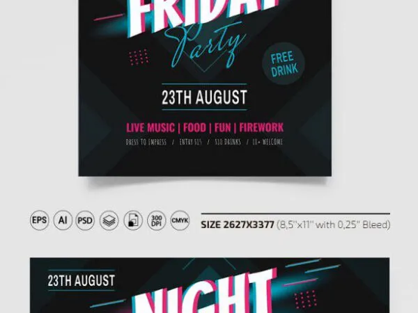 Black and Pink Club Event Flyer and Facebook Cover Template 1