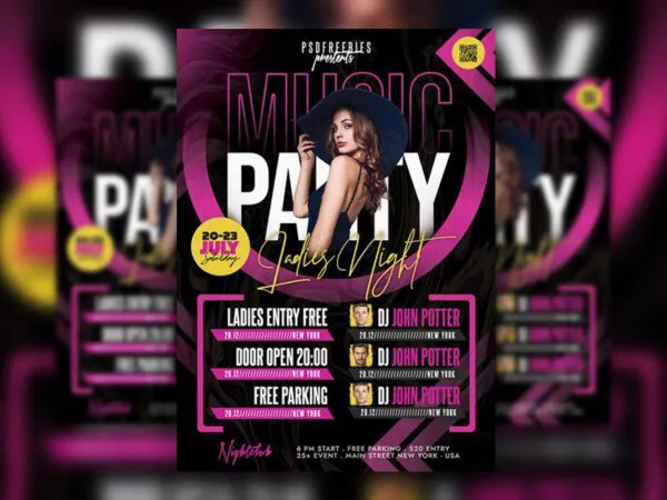 Black and Pink Club Party Flyer Template 1