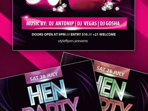 Black and Pink Hen Party Flyer Template 1