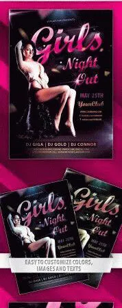 Black and Pink Modern Girls Night Out Party Flyer Template 1