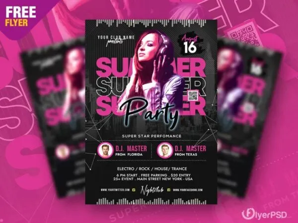 Black and Pink Party Flyer Template 1