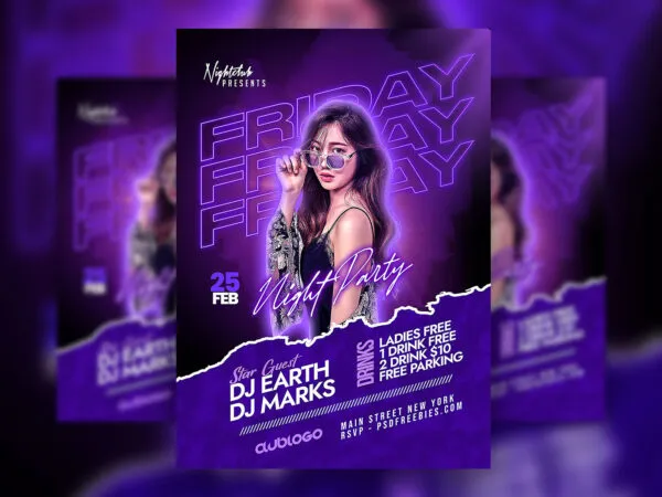 Black and Purple Club Night Party Event Flyer Template 1