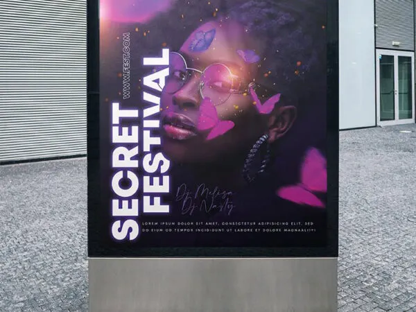 Black and Purple Secret Festival Poster Template 1