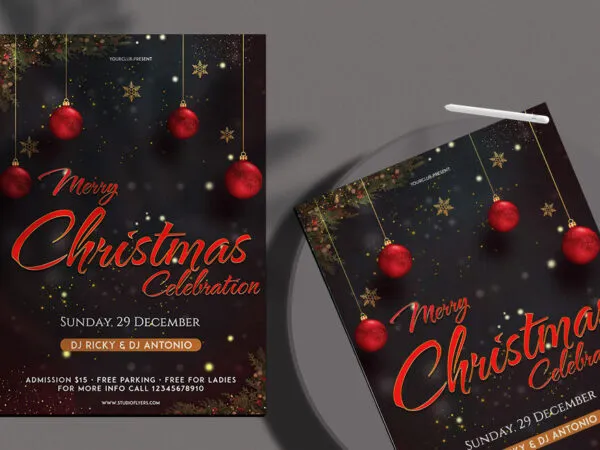 Black and Red Glitter Xmas Flyer Template 1