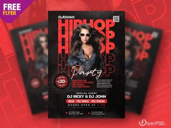 Black and Red Modern Hip Hop Music Event Flyer Template 1