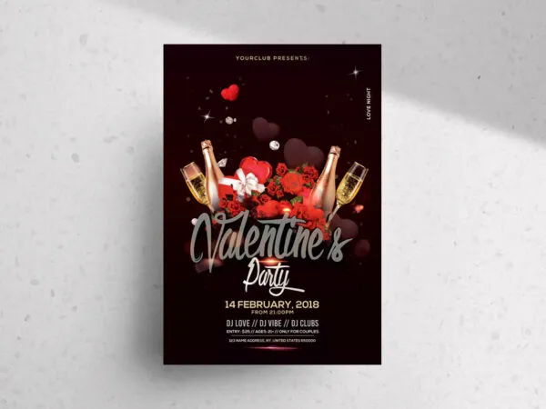 Black and Red Modern Valentines Day Party Flyer Template 1