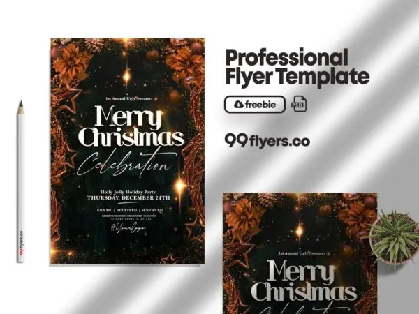 Black and Sparkling Christmas Party Flyer Template 1