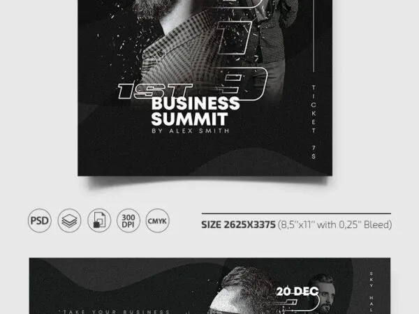 Black and White Business Summit Flyer Template Plus a Facebook Template 1