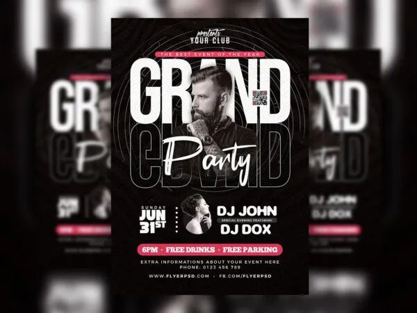 Black and White Circle DJ Party Event Flyer Template 1