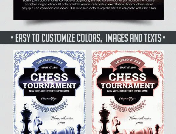 Black and White Classic Chess Tournament Flyer and Facebook Cover Templates 1