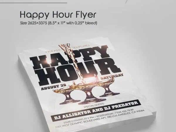 Black and White Classy Happy Hour Flyer with Facebook Cover 1