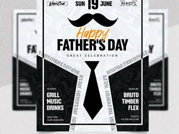 Black and White Fathers Day Flyer Template 1