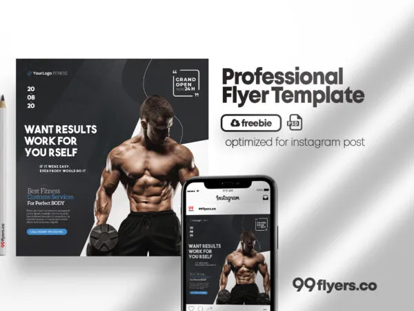 Black and White Fitness Personal Training Flyer Instagram Template 1