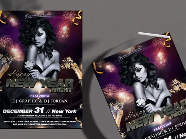 Black and White Glitter New Year Flyer Template 1