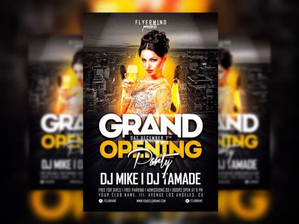 Black and White Luminous Retro Grand Opening Party Flyer Template 1