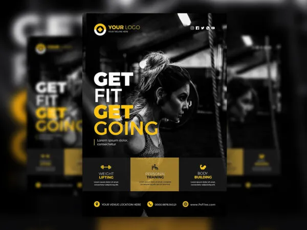 Black and White Modern Fitness Center Flyer Template 1