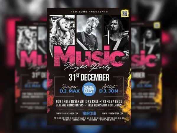 Black and White Music Night Party Flyer Template 1