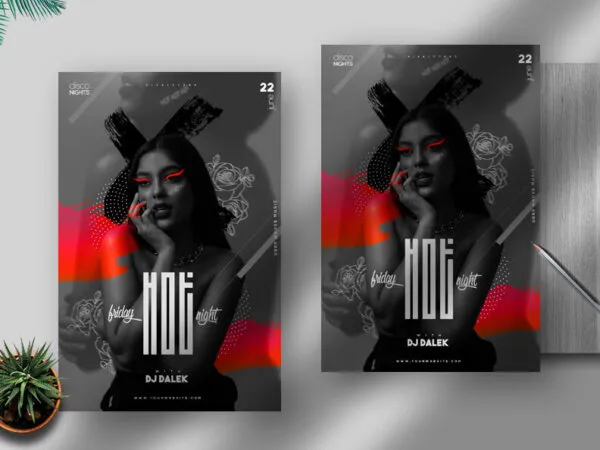 Black and White Night Party Flyer Template Featuring Red Shade Strokes 1