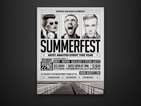 Black and White Retro Party Flyer Along with Facebook Cover Templates 1