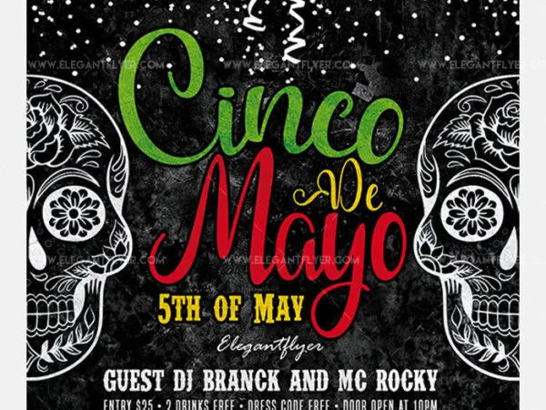Black and White Skeletal Cinco de Mayo Flyer Template 1
