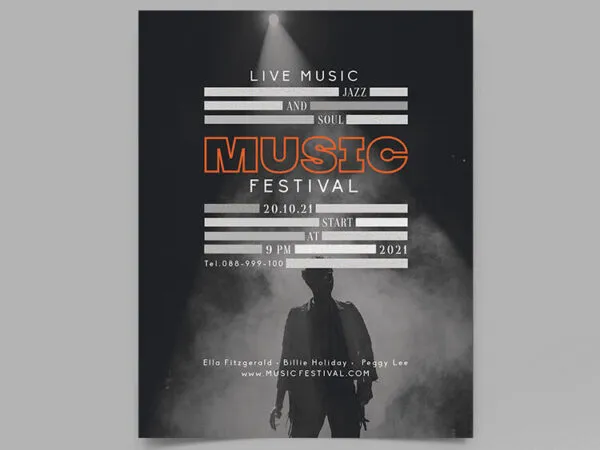 Black and White Smokey Music Flyer Template 1