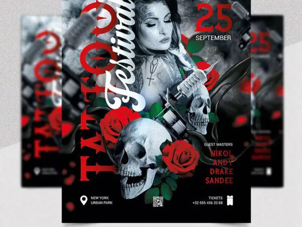 Black and White Tattoo Festival Flyer Template 1
