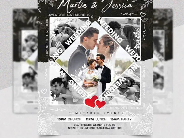 Black and White Wedding Invitation Flyer Template 1