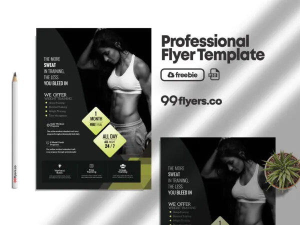 Black and White Workout and Fitness Flyer Template 1