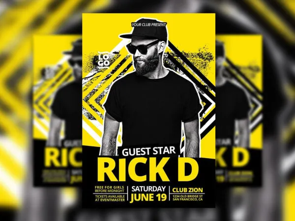 Black and Yellow DJ Event Flyer Template 1