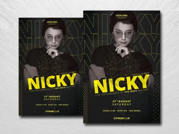 Black and Yellow Modern DJ Music Party Flyer Template 1