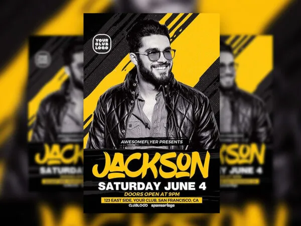 Black and Yellow Modern DJ Party Flyer Template 1