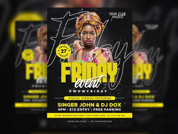 Black and Yellow Modern Music Night DJ Event Party Flyer Template 1