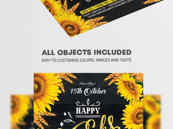 Black and Yellow Sunflowers Thanksgiving Day Flyer Template 1