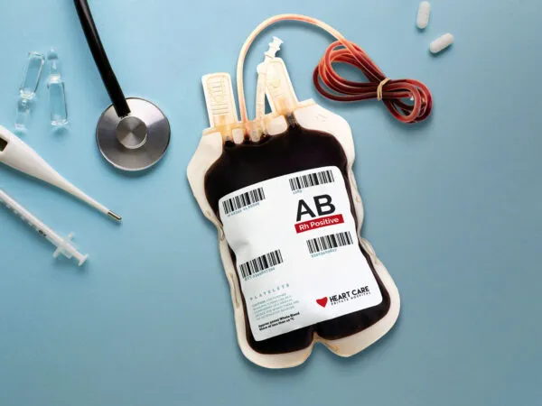 Blood Bag Label Mockup with Medical Supplies Around 1