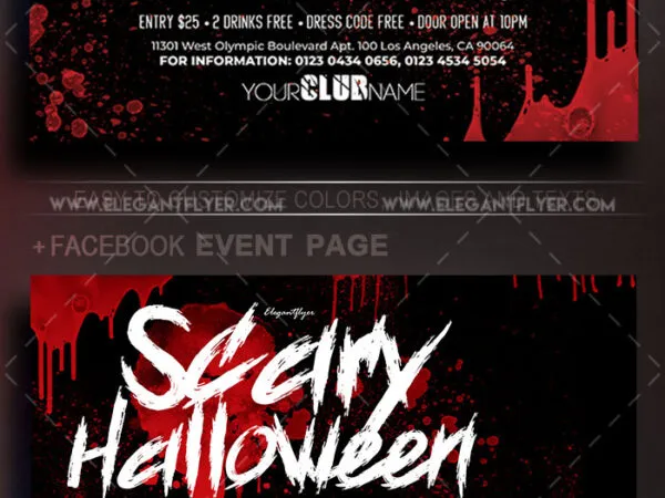 Bloody Border Scary Halloween Flyer and Facebook Templates 1