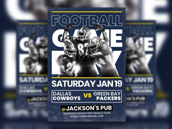 Blue American Football Game Day Flyer Template 1