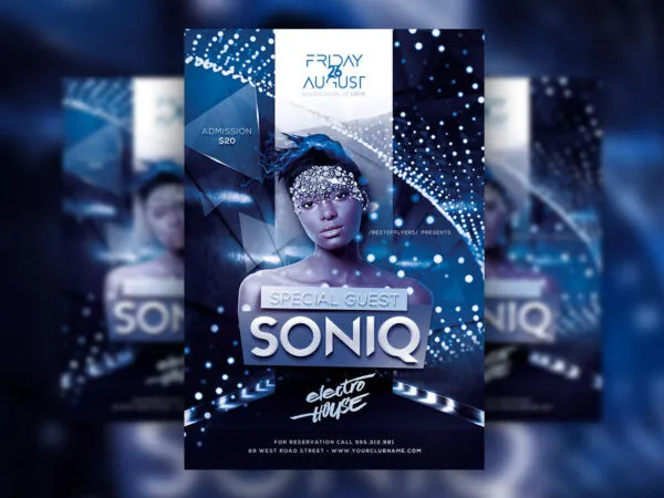 Blue Bright Geometric Electro Party Flyer Template 1