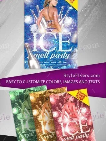Blue Cold Icy Winter Party Flyer Template 1