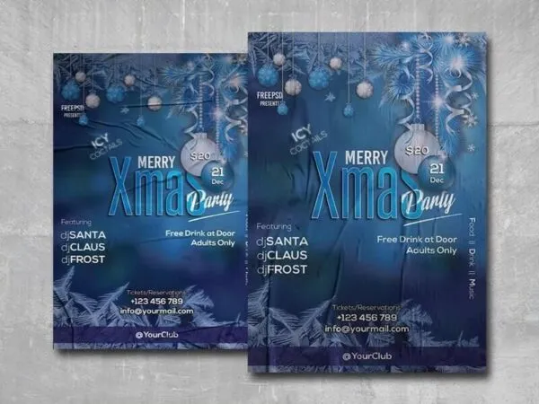 Blue Festive Xmas Party Flyer Template 1